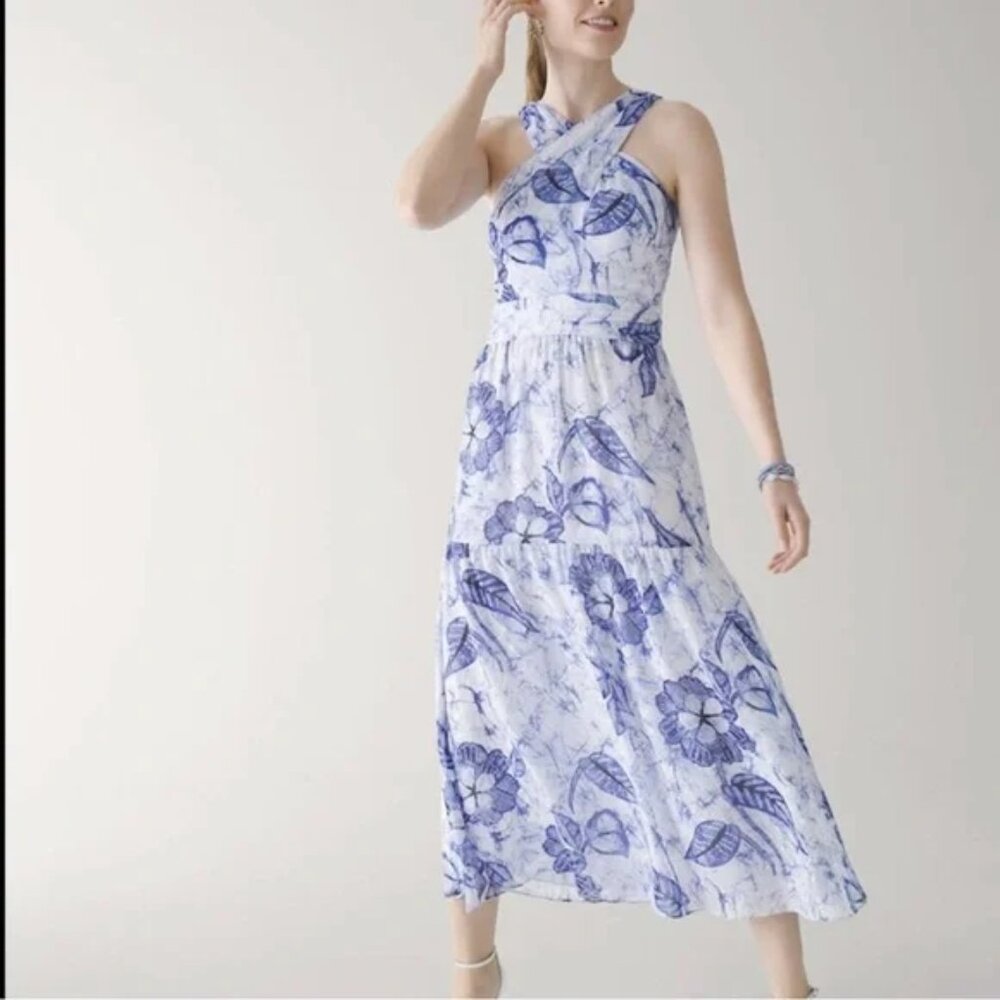 White House Black Market Clip Dot Halter Maxi Dress Size 0